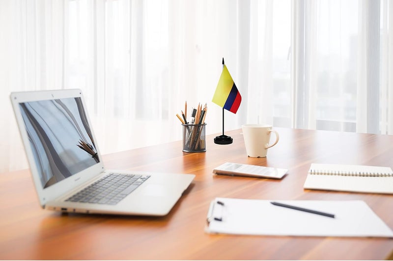 tibijoy Colombia Flags Colombian Desk Flags Set Small Mini Colombia Flags Table Flag with 13" Black Pole, Black Base and Spear Top, Miniature Colombian Deluxe Desktop Flag, Home Decoration, Office Decoration, Festival Celebrations(12 Pack ) - Image 5
